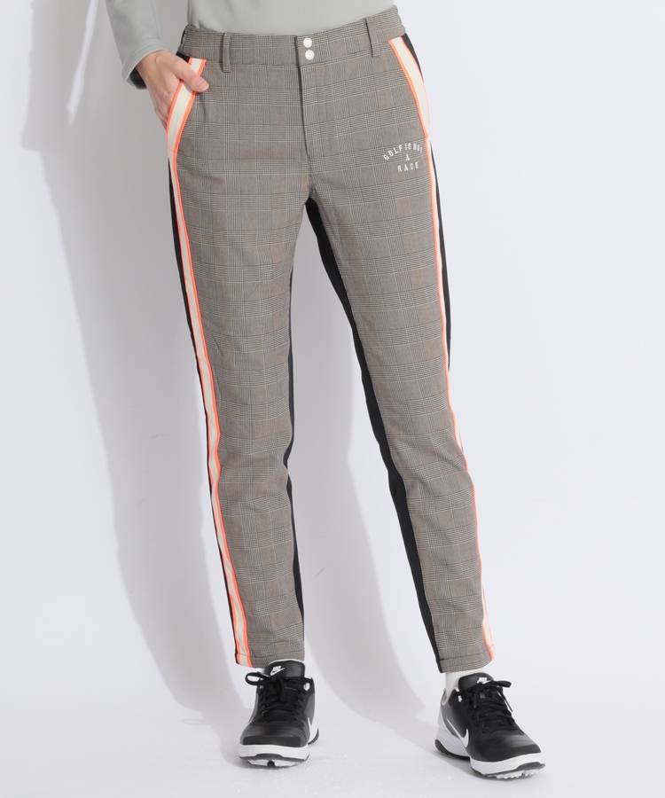 DM サイドライングレンチェック柄テーパードパンツ