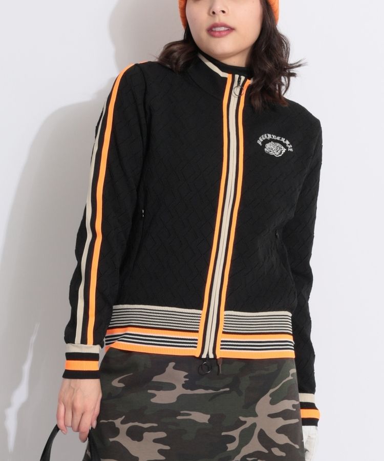 ディッセンバーメイ DM 配色ラインダイヤ柄ニットブルゾン レディース