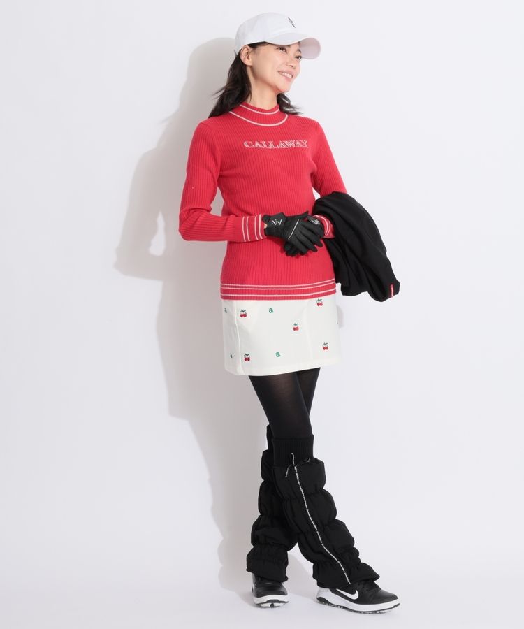 アルチビオ ストレッチスカート レッド×白 総柄 微起毛 レディース 38