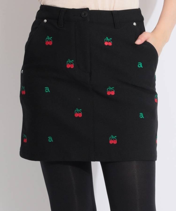 AR 裏微起毛チェリー柄スカート