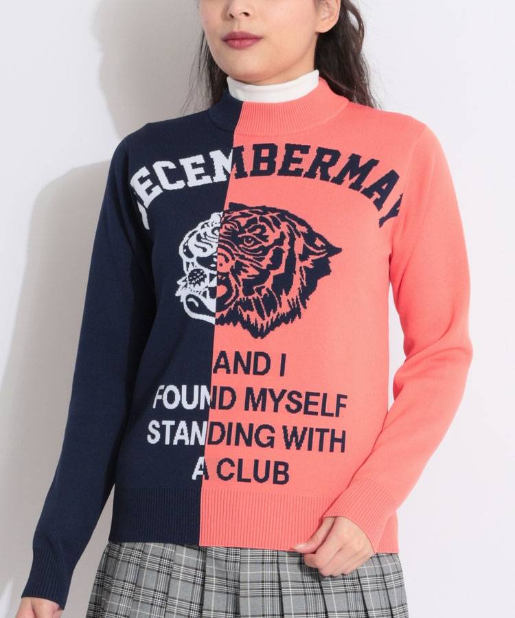 DM ジャガードロゴバイカラーモックネックニット