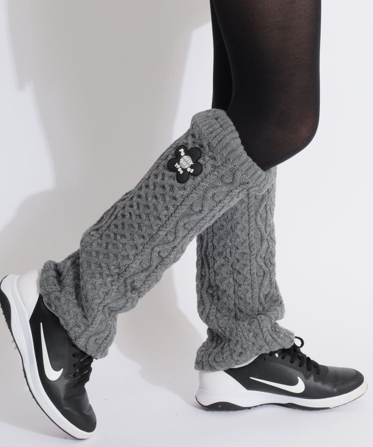 フラワーワッペンアラン編みニットレッグウォーマー