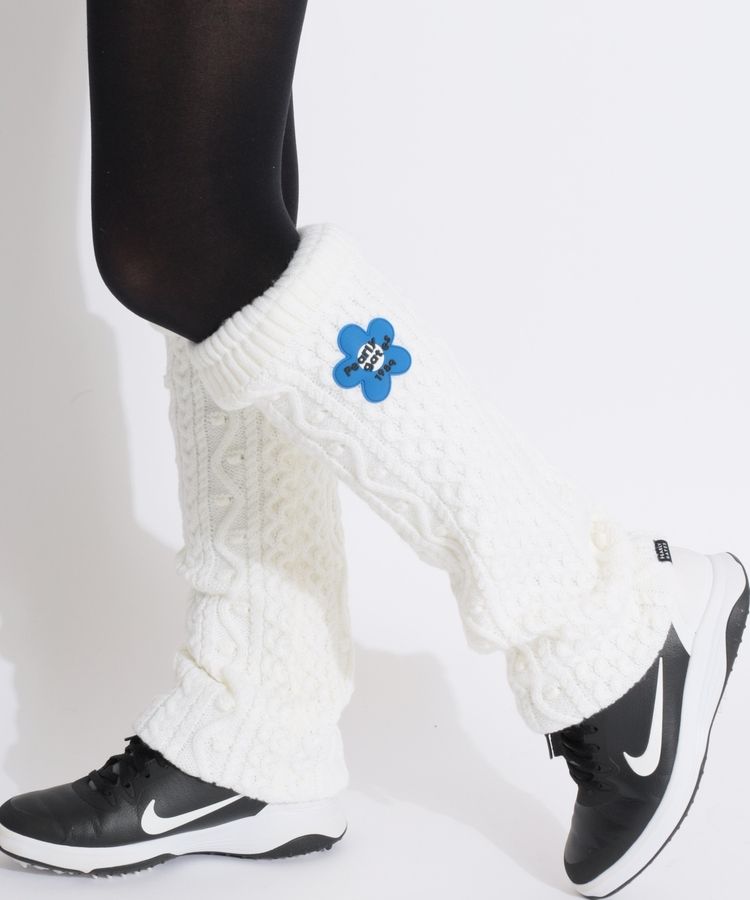 パーリーゲイツ PG フラワーワッペンアラン編みニットレッグウォーマー