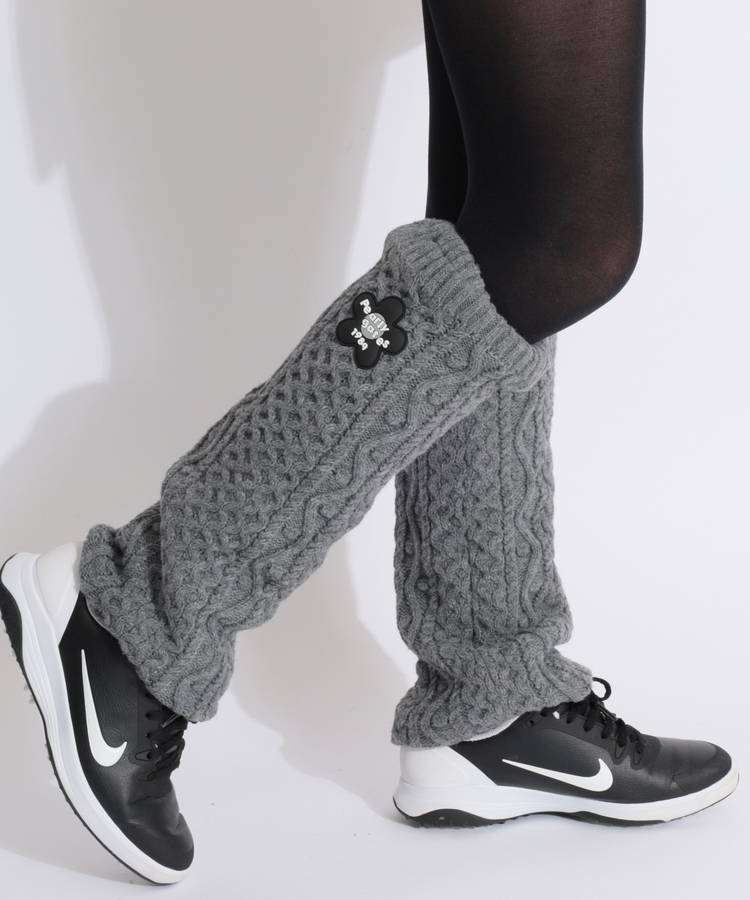 PG フラワーワッペンアラン編みニットレッグウォーマー