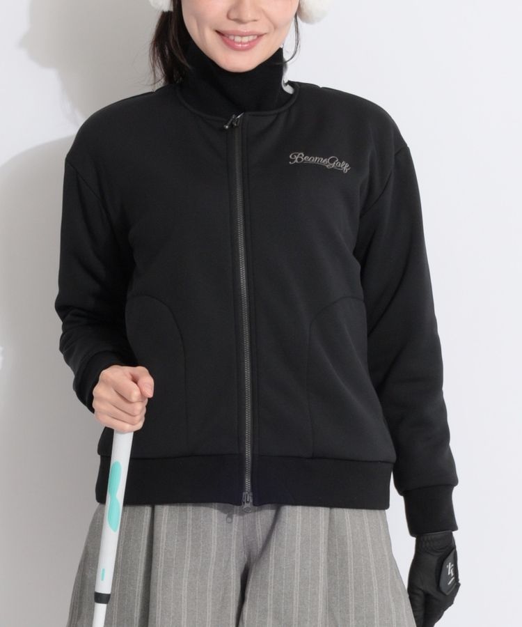 【美品】BEAMS GOLFノーカラーブルゾン 中綿 ブラック ストレッチ M ビームスゴルフ BE 【ストレッチ】裏起毛ノーカラーフルジップブルゾン