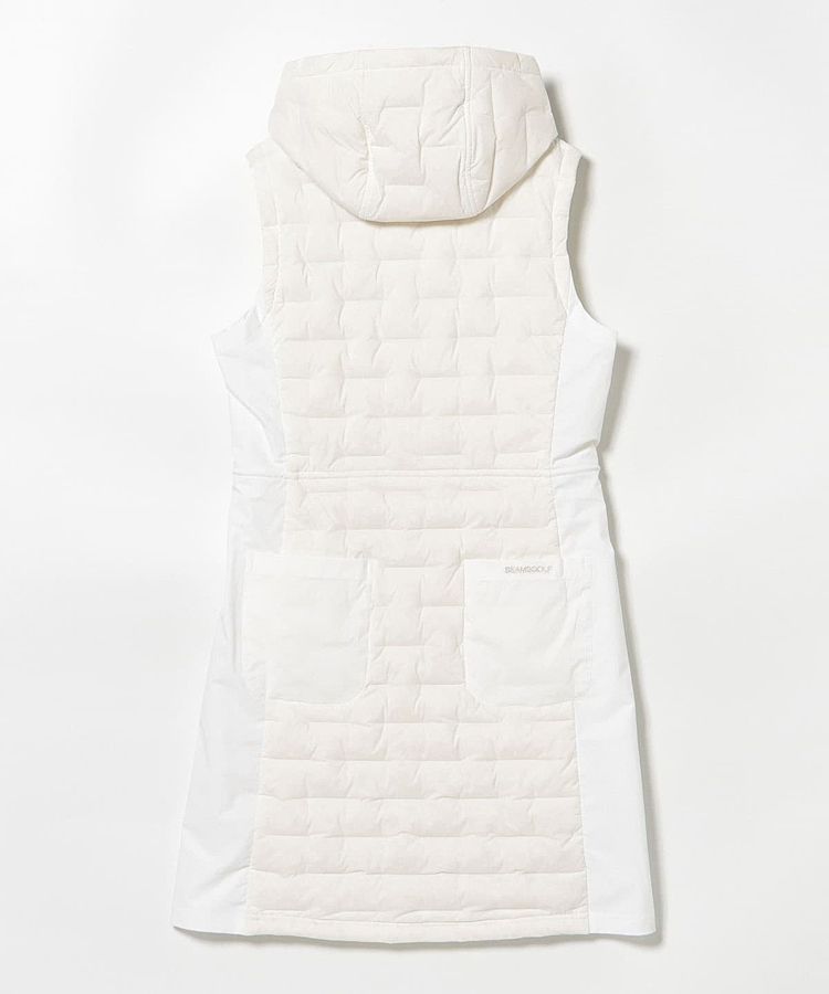【ビームスゴルフ】極美品 ダウンワンピース ロングベスト ホワイト Lサイズ ビームスゴルフ BE 【ストレッチ】サイド切替フーディダウンワンピース