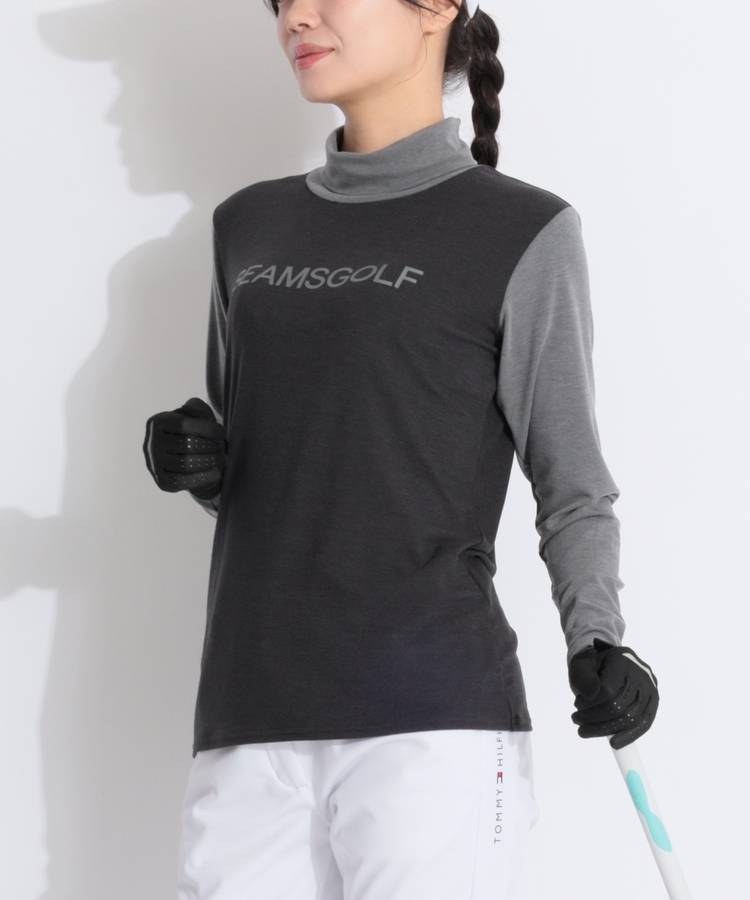 BE 【ストレッチ】ロゴプリント微起毛タートルネック長袖カットソー