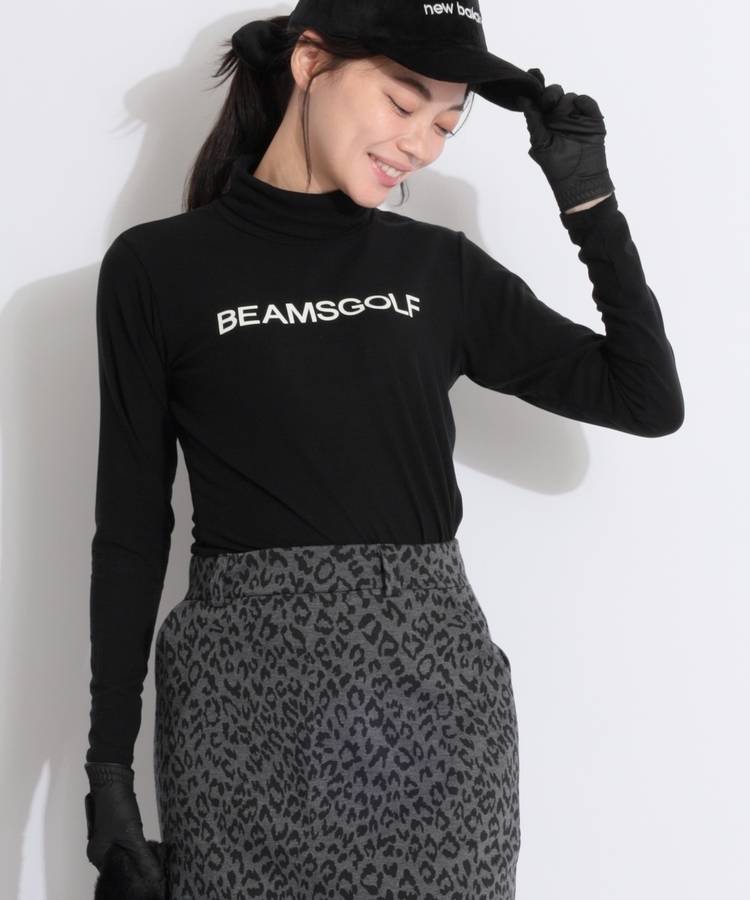 BE 【ストレッチ】ロゴプリント微起毛タートルネック長袖カットソー