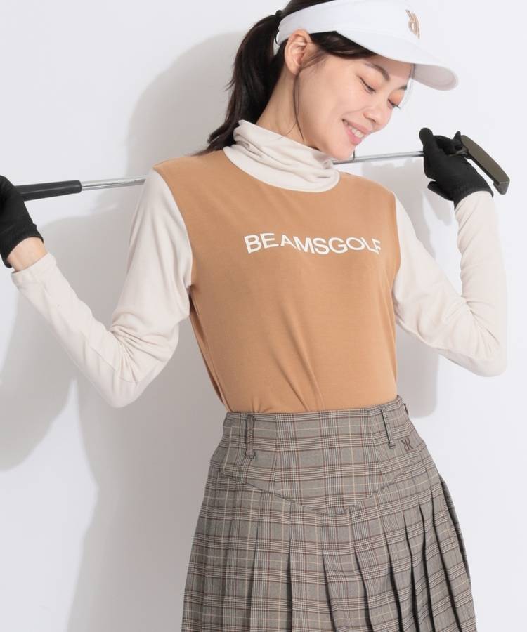 BE 【ストレッチ】ロゴプリント微起毛タートルネック長袖カットソー