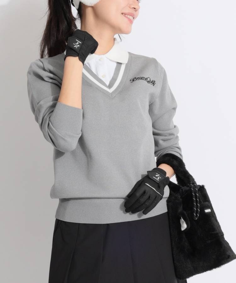 BE レイヤード風衿付きチルデンニット