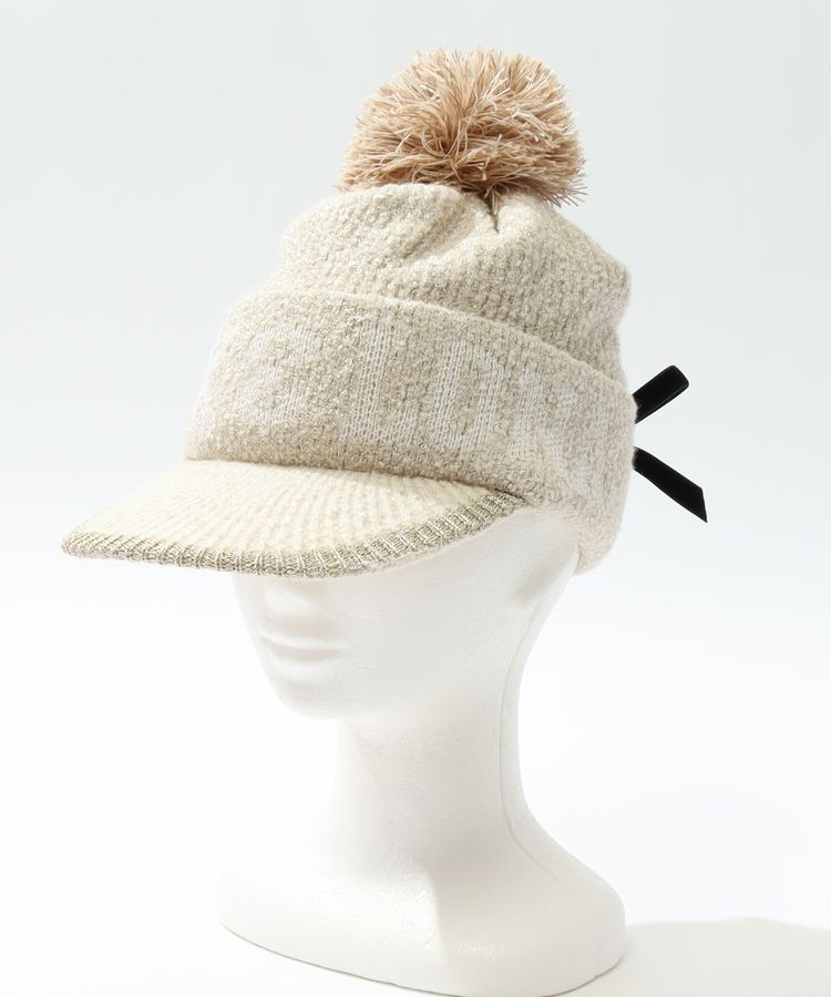 マーク＆ロナ ML ポンポン付きバックリボンラメ混ニットキャップ