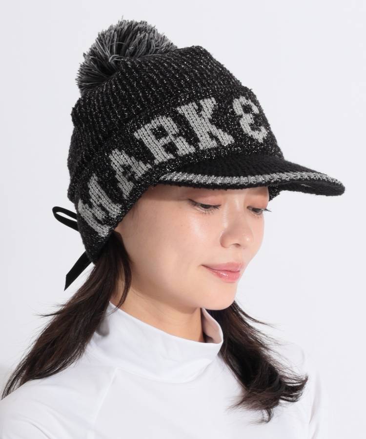 ML ポンポン付きバックリボンラメ混ニットキャップ