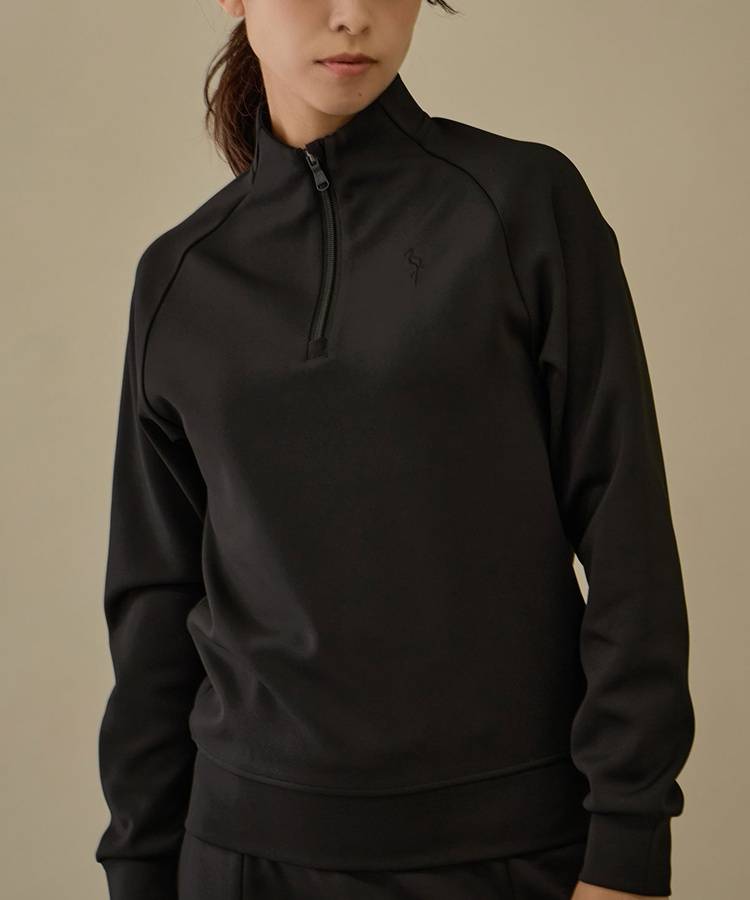 JR 【NOIR】【防透ストレッチ】スタンドネックハーフジッププルオーバー