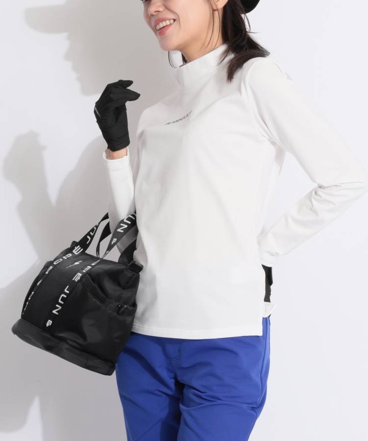 BE 【ストレッチ】バックプリント裏微起毛モックネック長袖カットソー