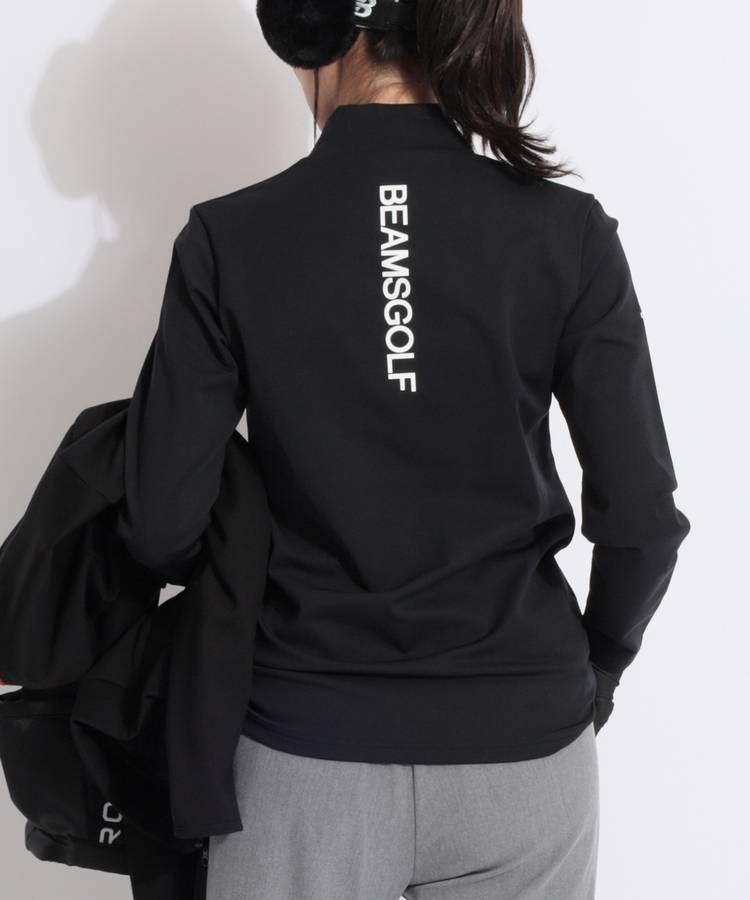 BE 【ストレッチ】バックプリント裏微起毛モックネック長袖カットソー