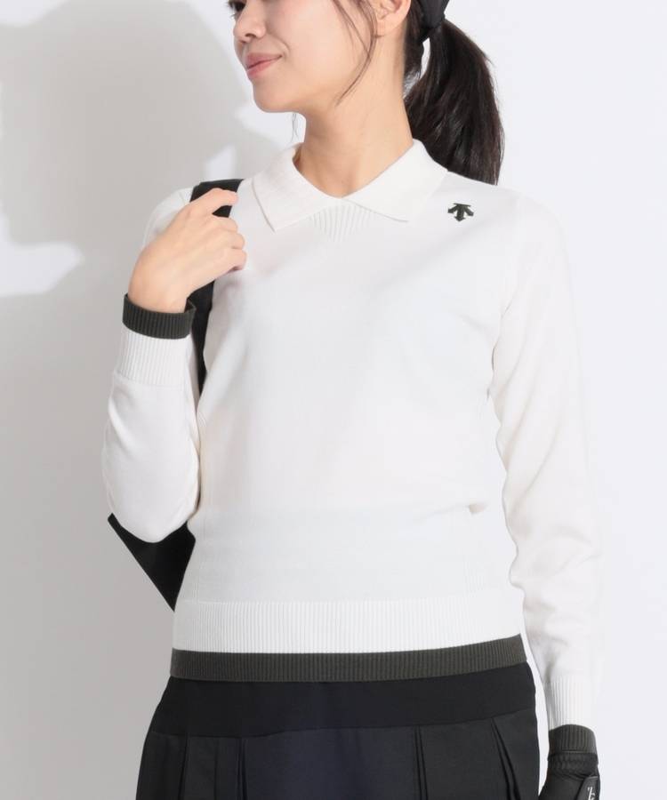 DE 【手洗い可能】バイカラーライン襟付きウール混ニット