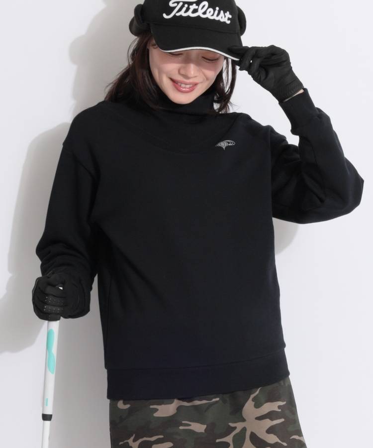 BE 【UV】ロゴプリント裏起毛ボトルネックプルオーバー