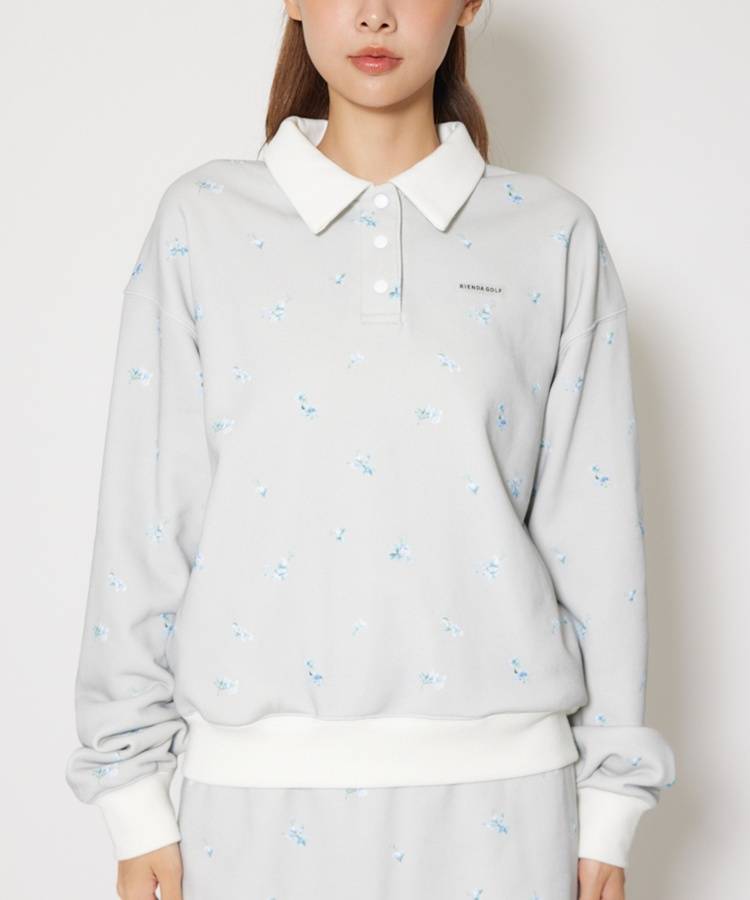 RI フラワー柄裏毛衿付きスウェットプルオーバー