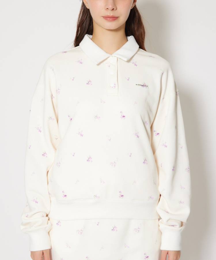 RI フラワー柄裏毛衿付きスウェットプルオーバー