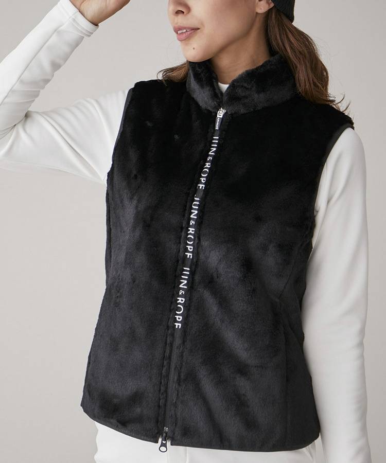 JR 【保温】裏地付きスタンドネックフェイクファーベスト