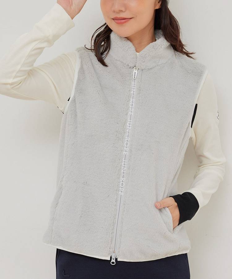 JR 【保温】裏地付きスタンドネックフェイクファーベスト