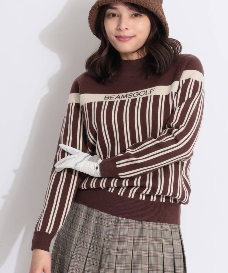 BE ジャガードストライプモックネックニット
