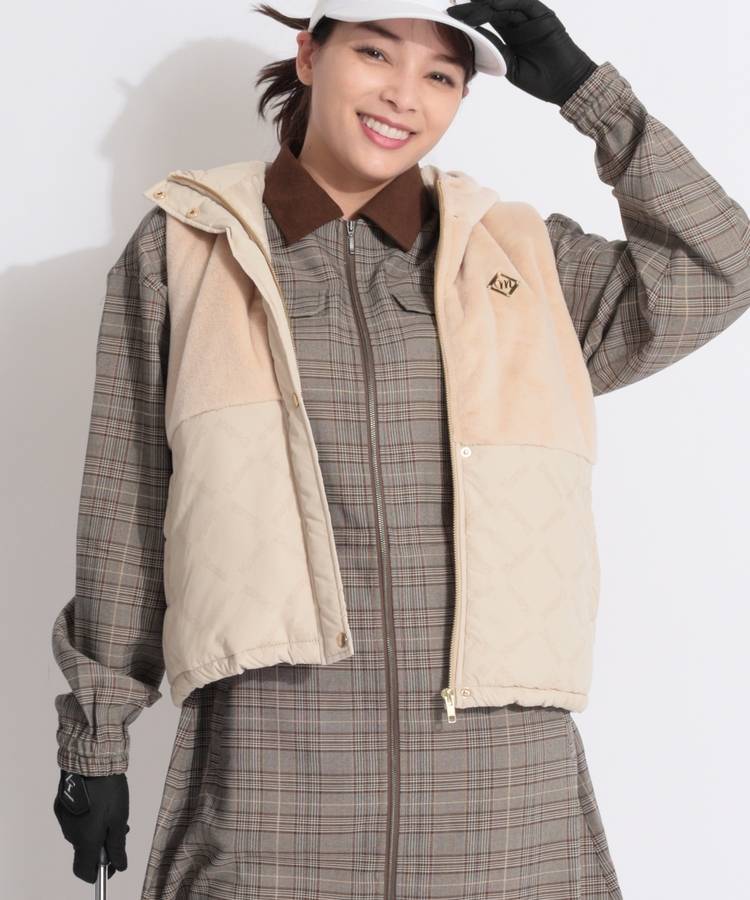 MD 異素材コンビフーディフェイクファーベスト