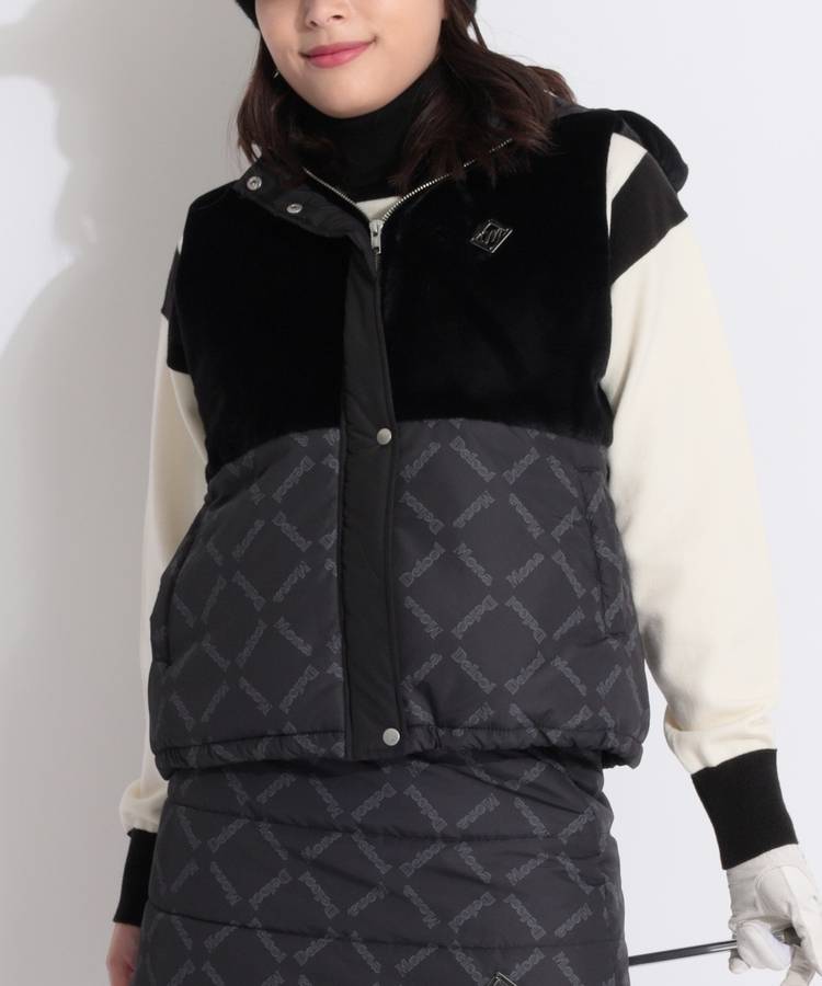 MD 異素材コンビフーディフェイクファーベスト