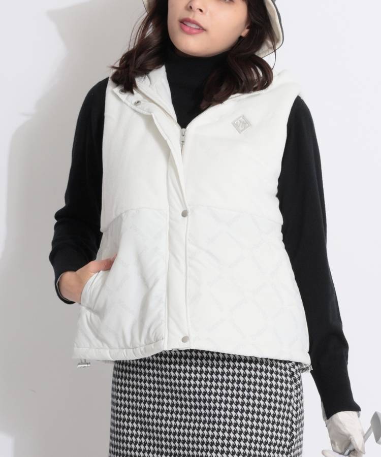 MD 異素材コンビフーディフェイクファーベスト