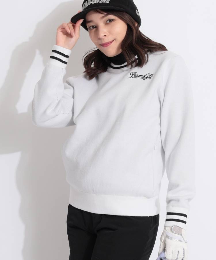 BE 【ストレッチ防風】バックジャガードロゴ裏地付きニットプルオーバー