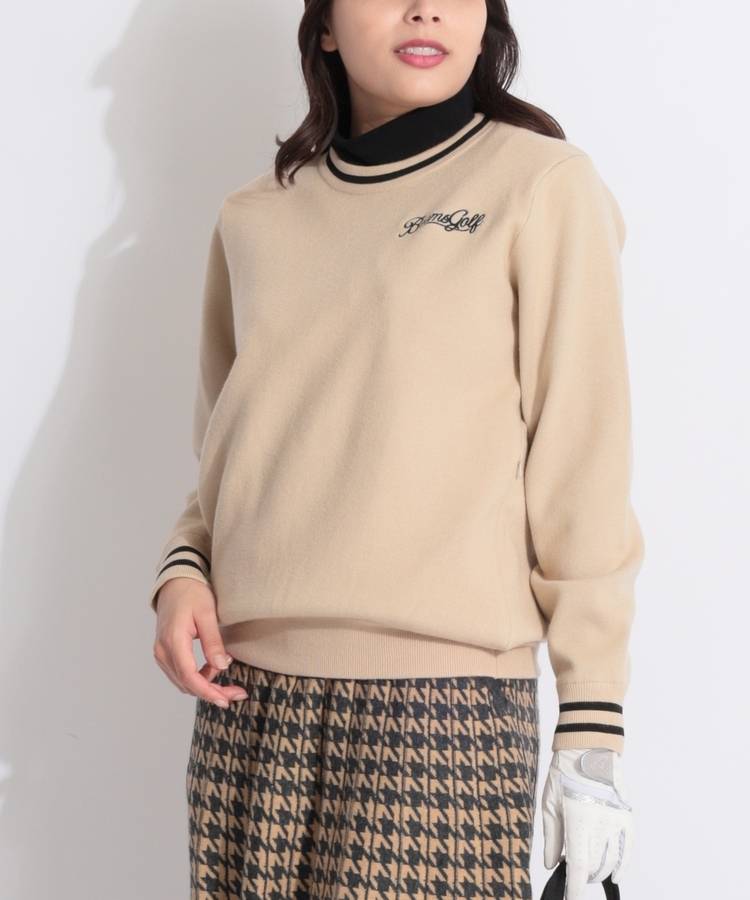 BE 【ストレッチ防風】バックジャガードロゴ裏地付きニットプルオーバー