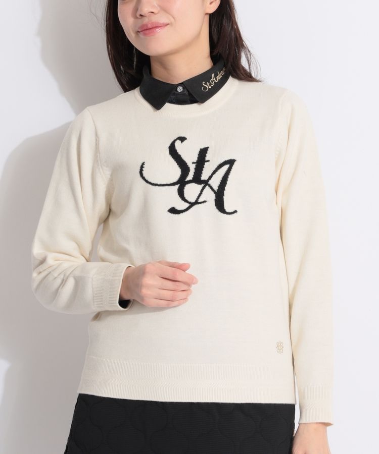 配色ラインパフスリーブモックネックニット