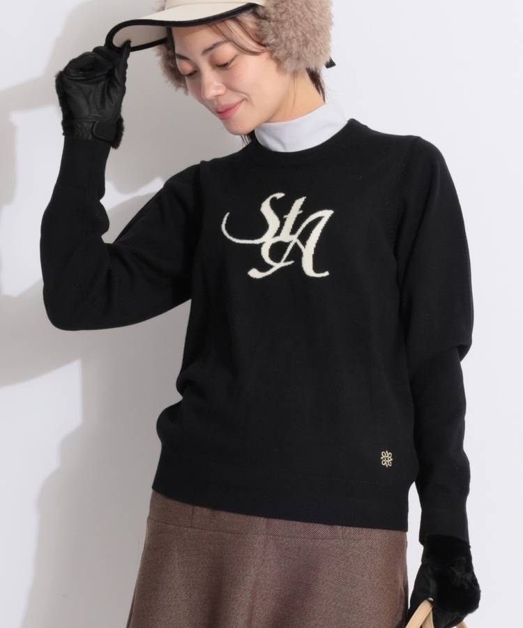 SA STAロゴインターシャ編みクルーネックニット