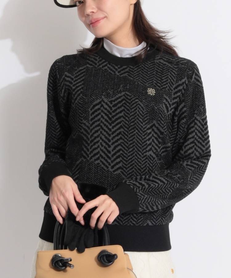 SA ヘリンボーンジャガード裏地付きニットプルオーバー