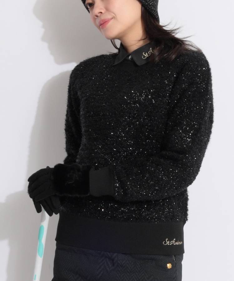 SA 裾ロゴ刺繍ファンシーヤーンクルーネックニット