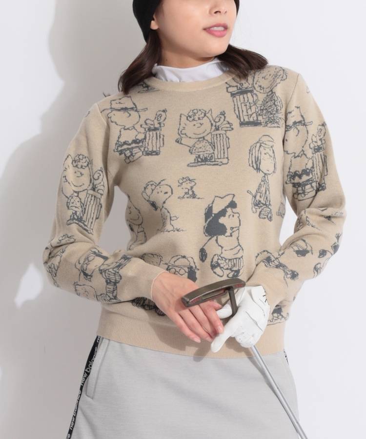BE 【PEANUTS】ピーナッツギャング柄ジャガードニット