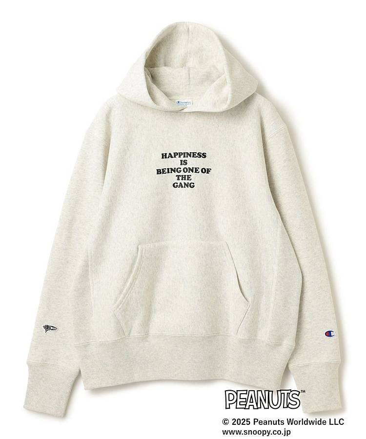 BE 【Champion×PEANUTS】【ユニセックス】バックプリント裏起毛ヘビーウェイトパーカー