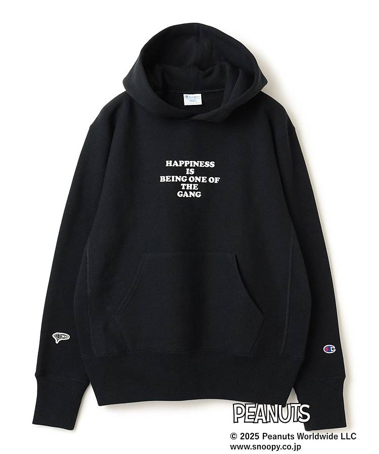 BE 【Champion×PEANUTS】【ユニセックス】バックプリント裏起毛ヘビーウェイトパーカー