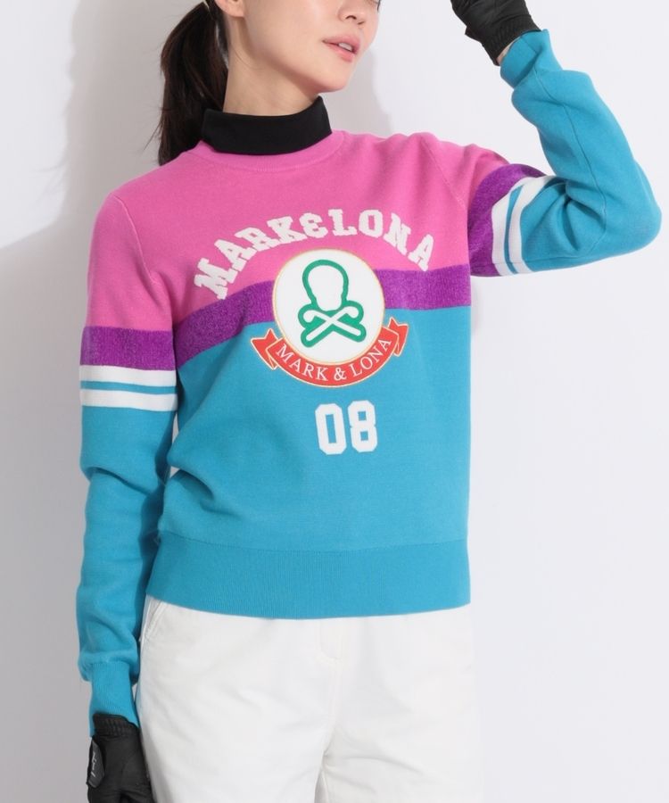 裏地付きビッグロゴ配色ニットプルオーバー