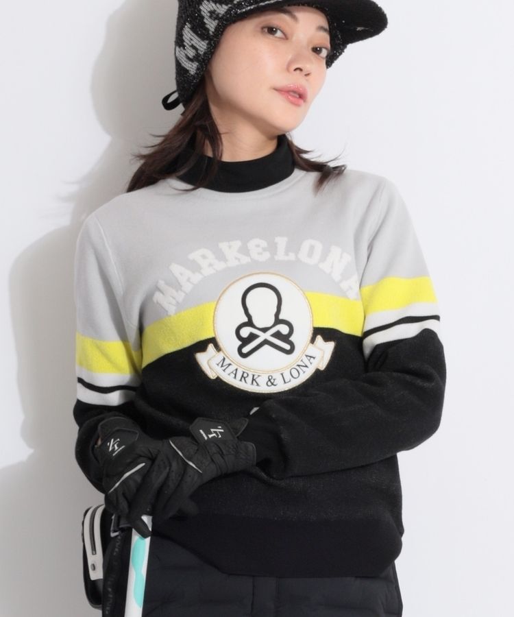 マーク＆ロナ ML 裏地付きビッグロゴ配色ニットプルオーバー