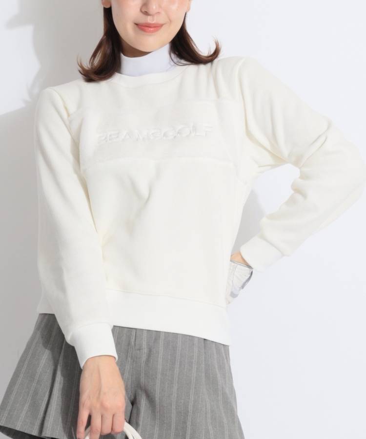 BE ファー切替エンボスロゴ裏起毛ジャガードプルオーバー