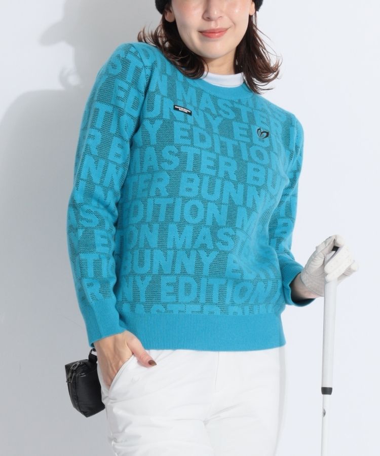 ジャガード総柄ロゴクルーネックニット