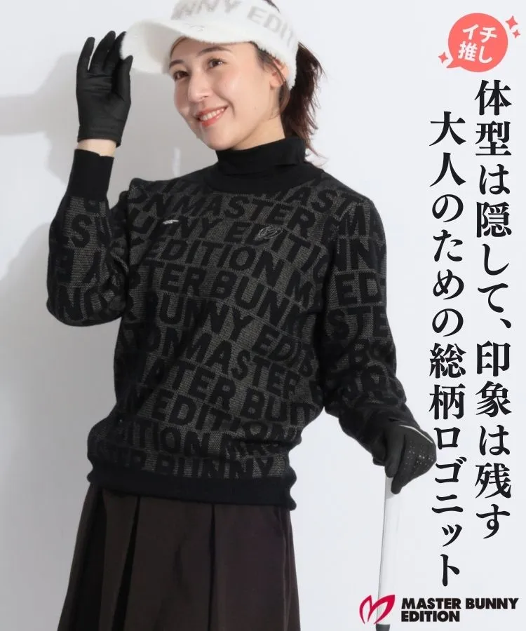 マスターバニー MB ジャガード総柄ロゴクルーネックニット レディース