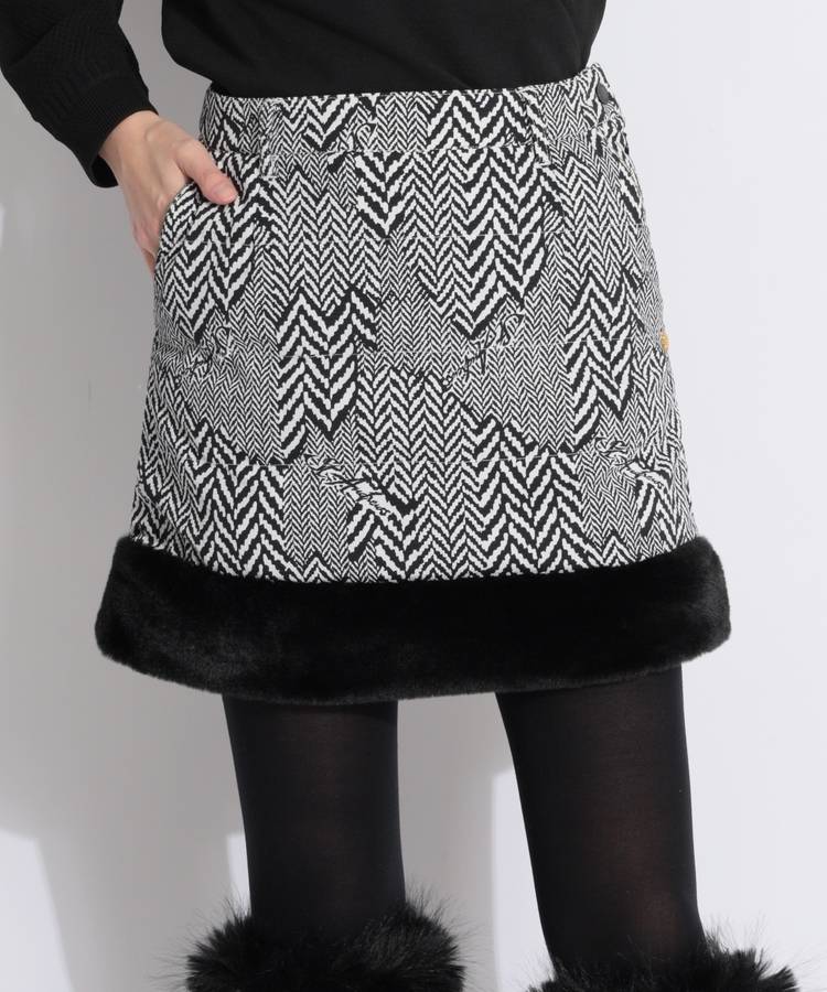 SA 【防風撥水】裾ファー切替ヘリンボーン中綿スカート