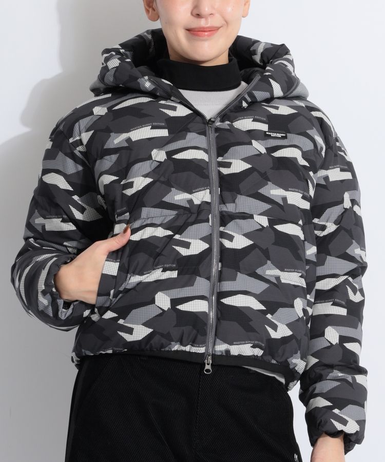 グラフィックカモフラ柄フーディ中綿ジャケット