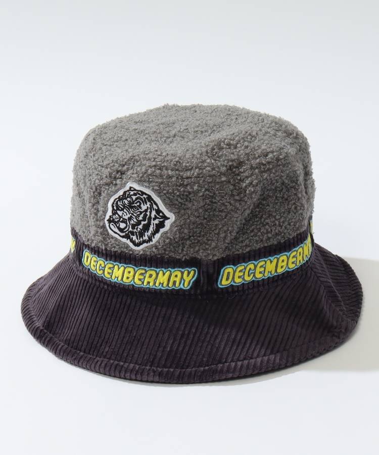 DM ボア×コーデュロイロゴ刺繍バケットハット