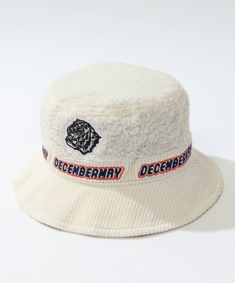 DM ボア×コーデュロイロゴ刺繍バケットハット