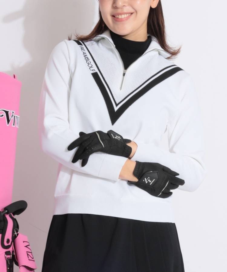 BE デコルテメッシュハーフジップニットプルオーバー