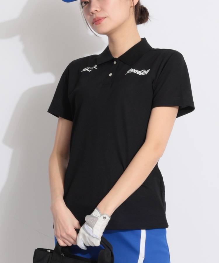 BE 【ストレッチUV】ロゴプリント鹿の子半袖ポロシャツ