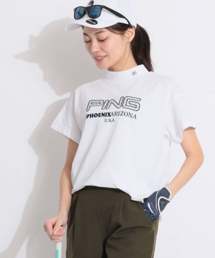 PN 【速乾】アップリケ鹿の子モックネック半袖カットソー